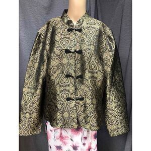 METAPHOR Gold Black Brocade Asian style Jacket Mandarin Collar Womens XL